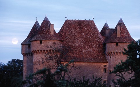 Château de Sarzay, Indre – Pleine lune sur le château de Sarzay