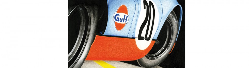 Porsche 917k, dans sa livrée bleu-orange « GULF » – Vue studio